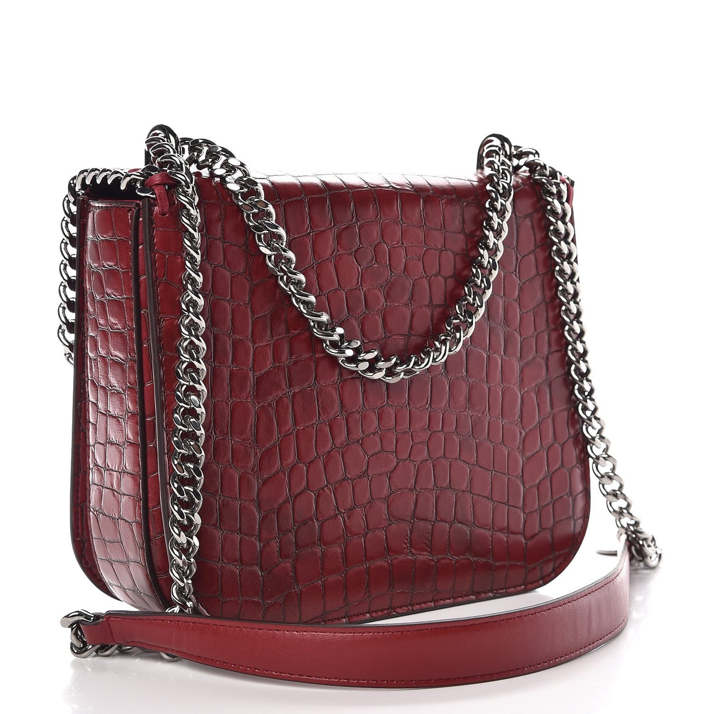 Embossed Crocodile Effect Medium Falabella Box Shoulder Bag Red