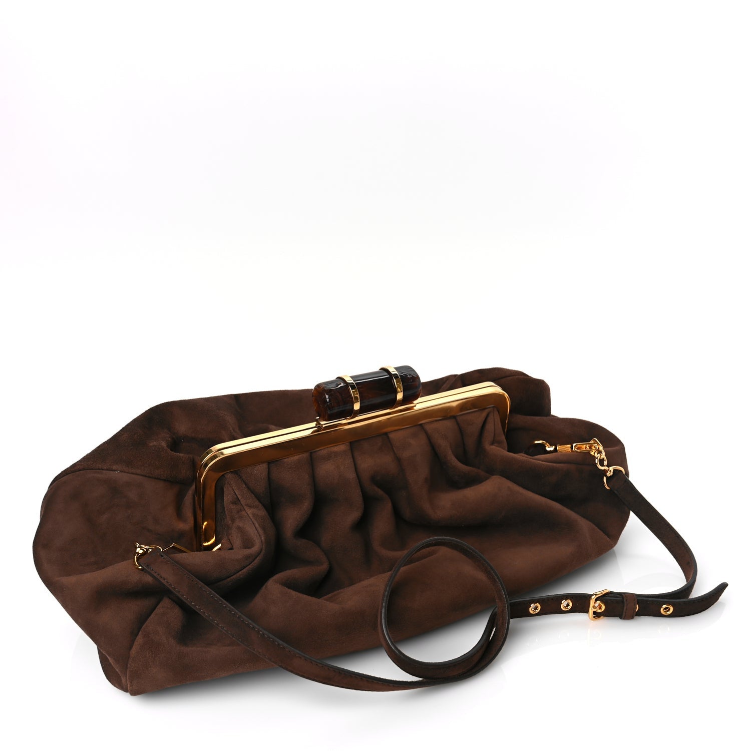 Miu Miu Camoscio Suede Kiss Lock Clutch Cacao 2 of 8