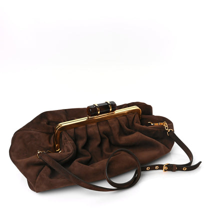 Miu Miu Camoscio Suede Kiss Lock Clutch Cacao 2 of 8
