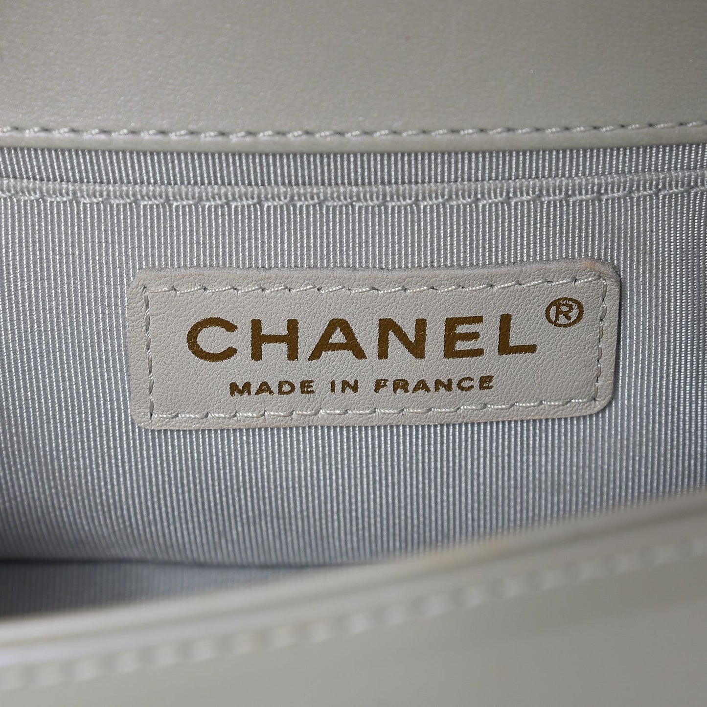 Iridescent Calfskin Quilted Small Boy Flap Light Grey