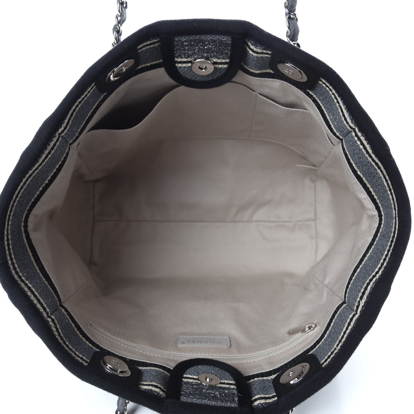 Striped Canvas Small Deauville Tote Grey Black