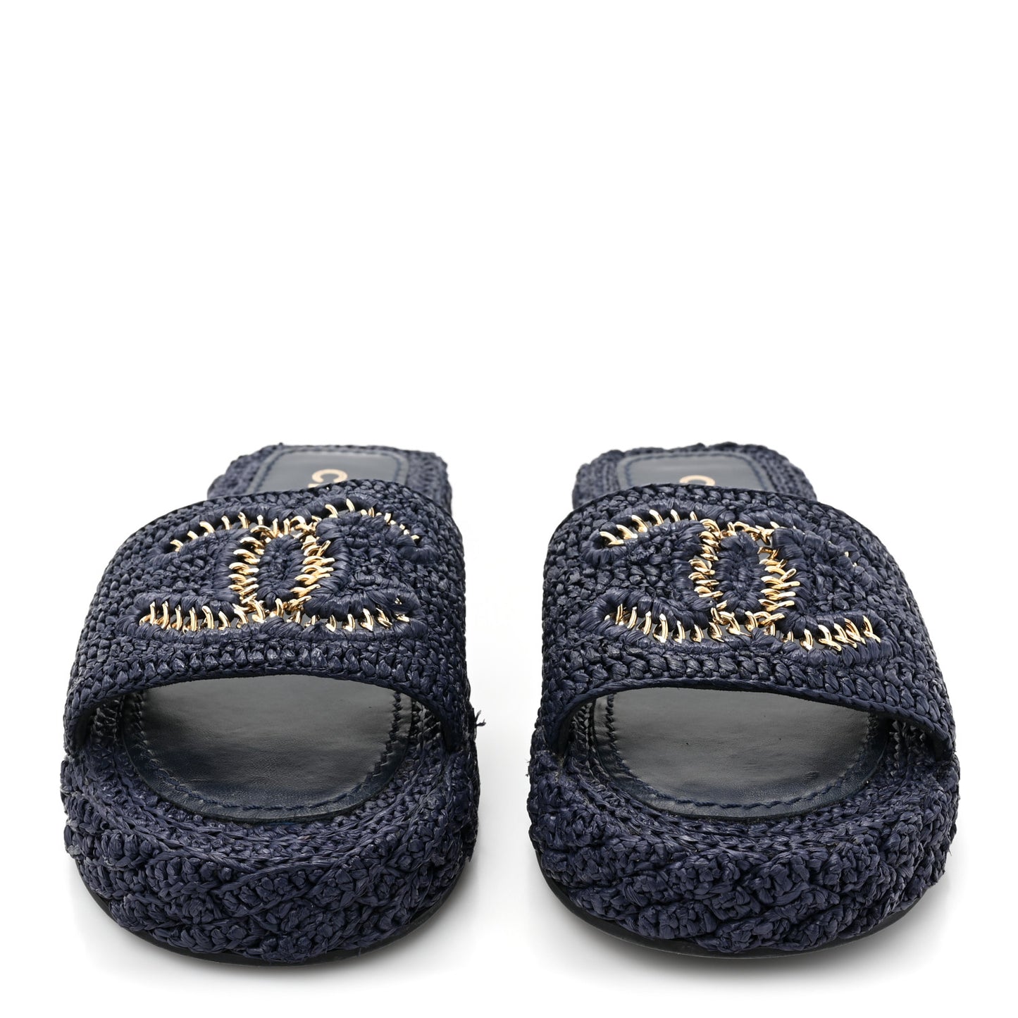 Braided Cord CC Espadrille Slip On Sandals 37 Navy Blue