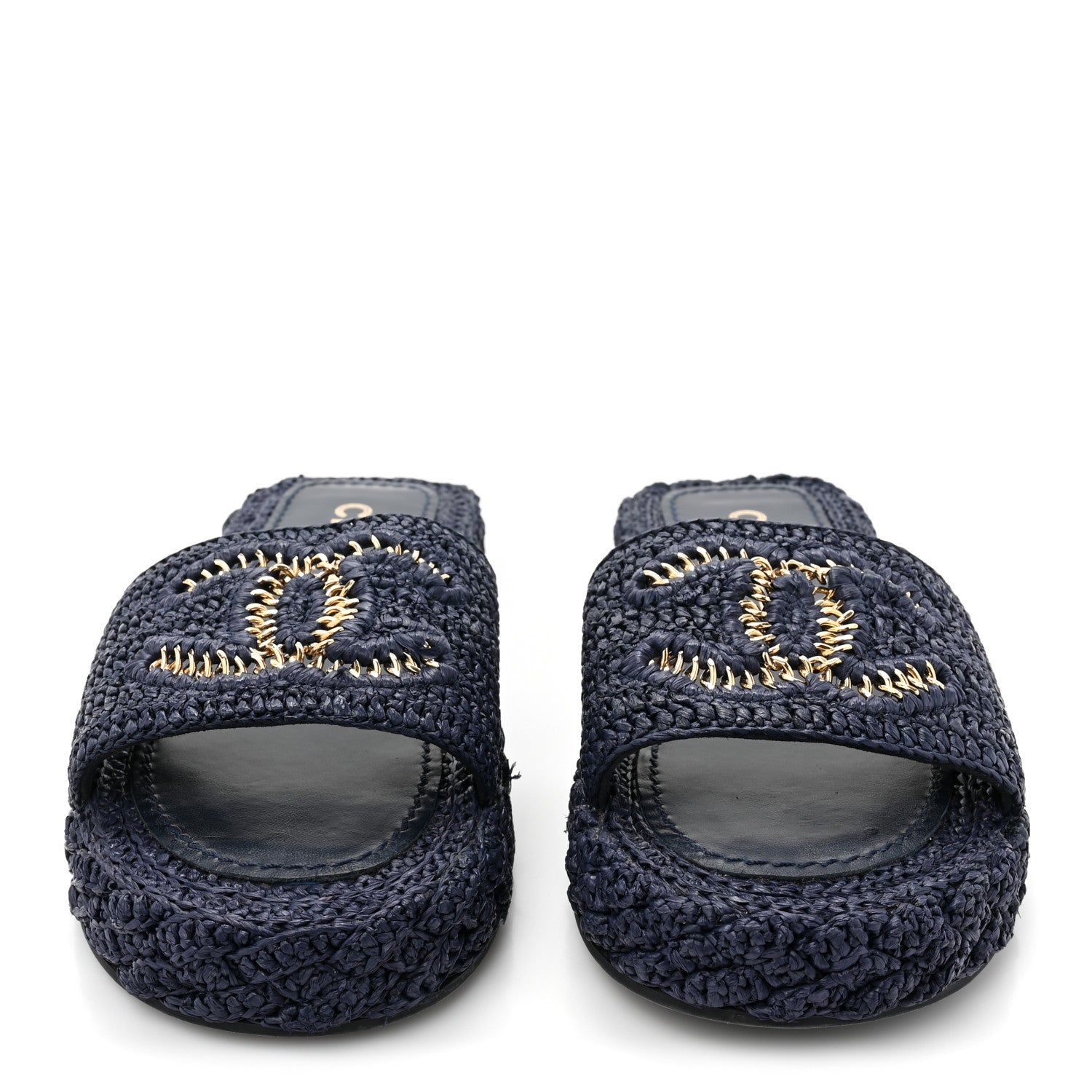 Chanel Braided Cord CC Espadrille Slip On Sandals 37 Navy Blue 2 of 9