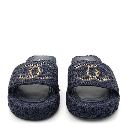 Chanel Braided Cord CC Espadrille Slip On Sandals 37 Navy Blue 2 of 9