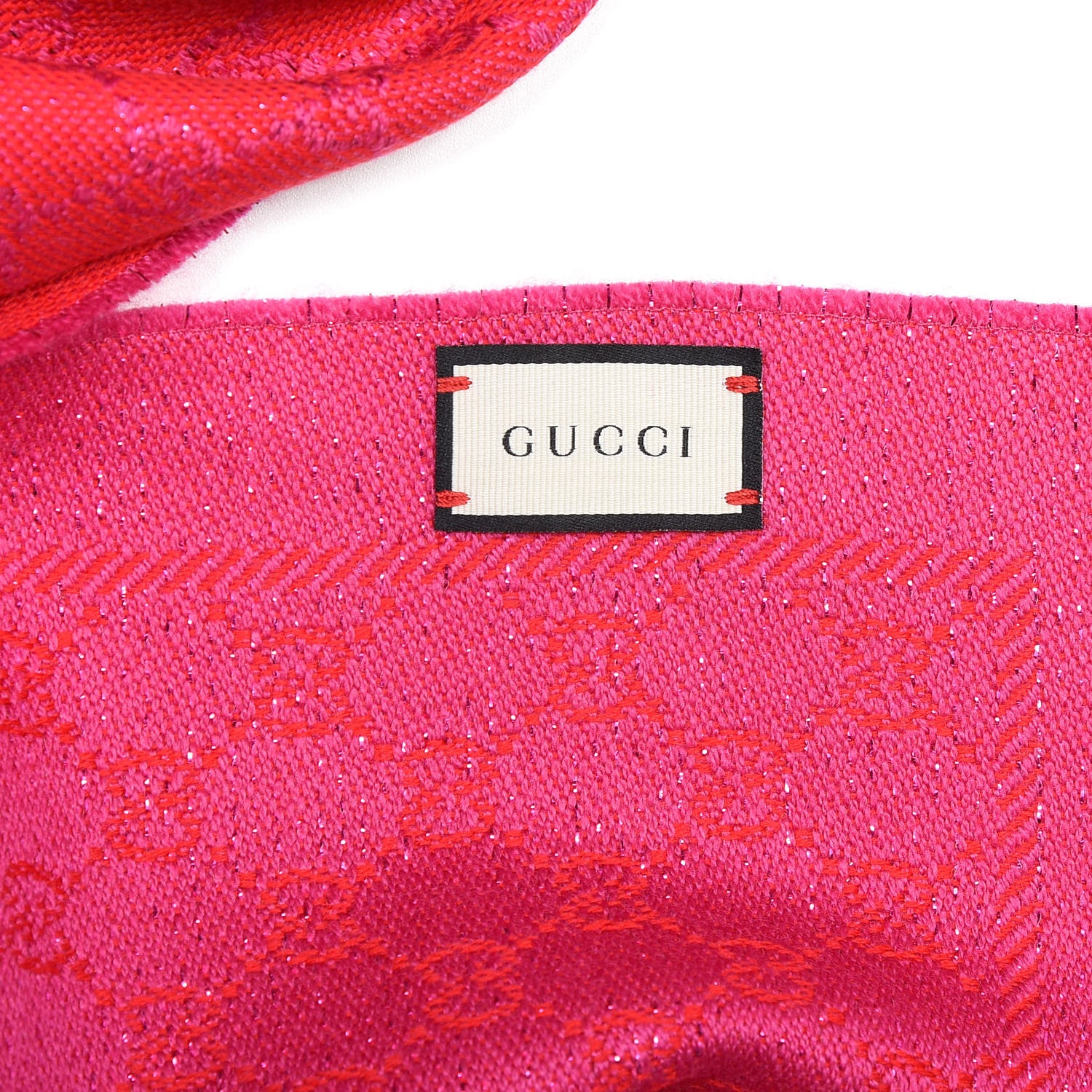 Gucci Wool Lame Jacquard GG Monogram Stenlux Scarf Red Pink 4 of 4