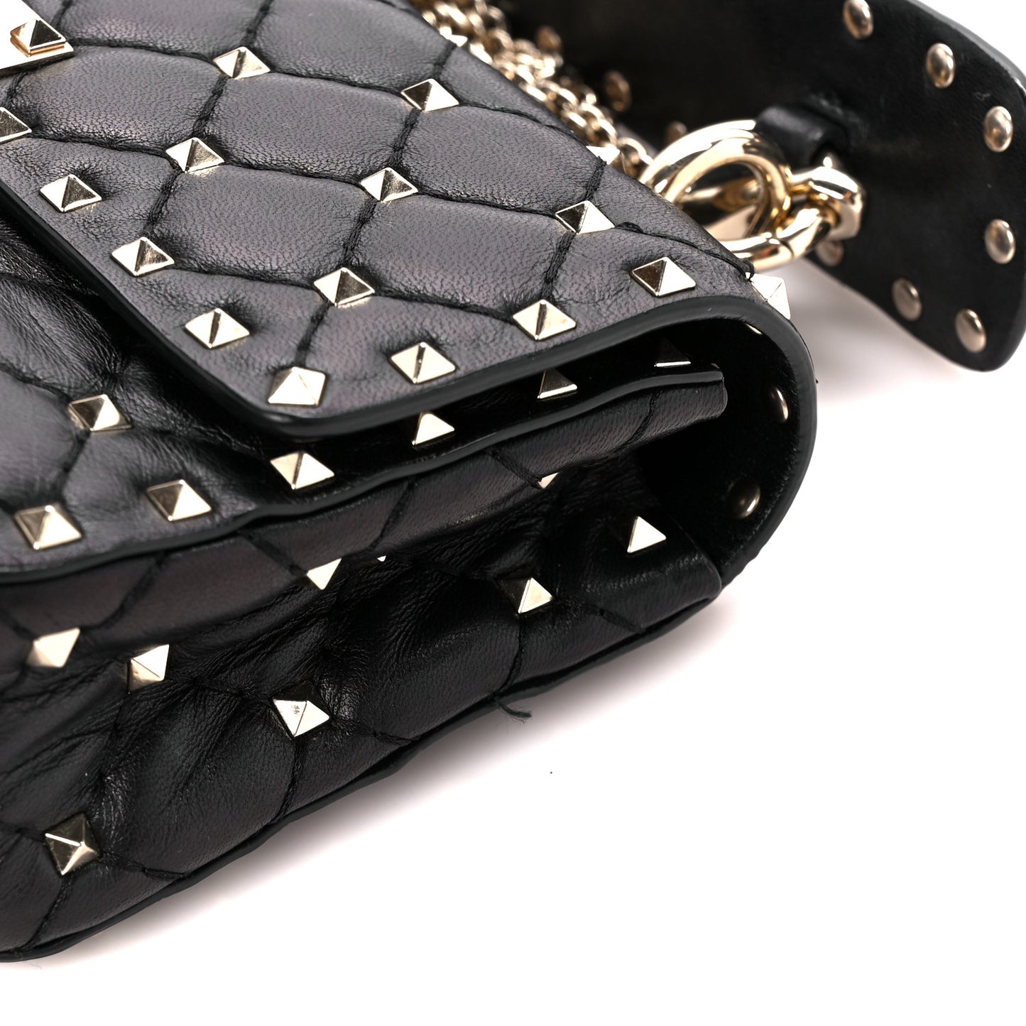Lambskin Small Rockstud Spike Shoulder Bag Black