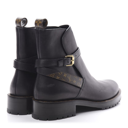 Louis Vuitton Calfskin Monogram Discovery Flat Ankle Boots 38.5 Black 4 of 8