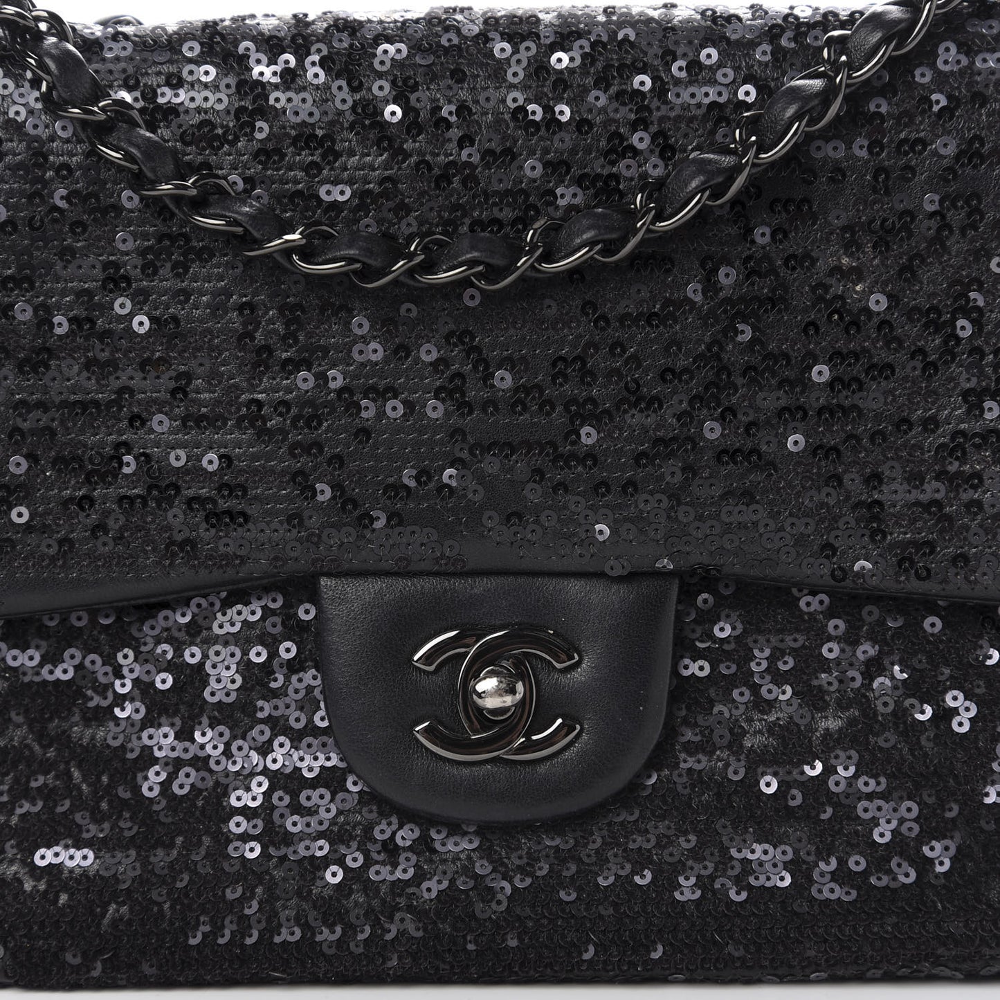 Sequin Lambskin Medium Moonlight on Water Flap Black