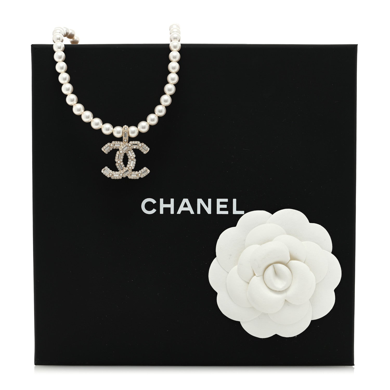 Chanel Pearl Crystal CC Necklace Gold White 5 of 5