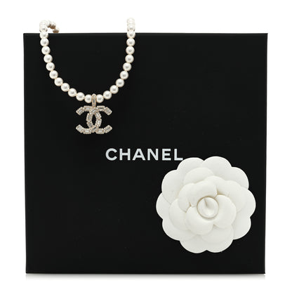 Chanel Pearl Crystal CC Necklace Gold White 5 of 5