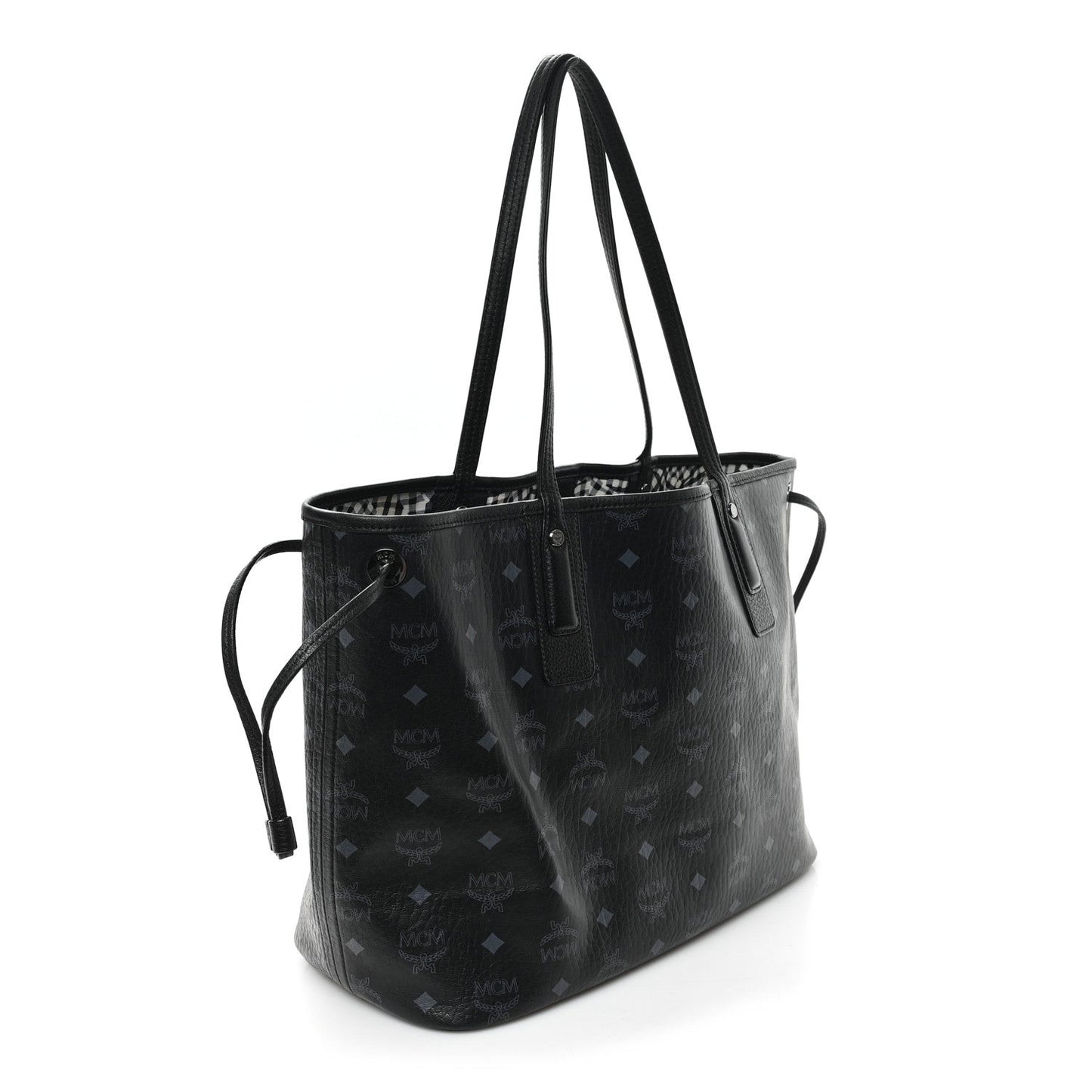 Grained Calfskin Visetos Medium Liz Reversible Shopper Tote Black