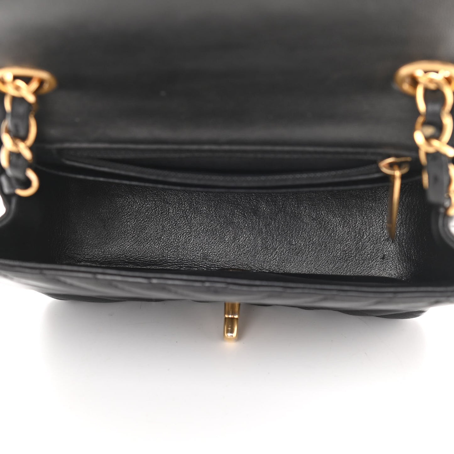 Lambskin Chevron Quilted Mini Square Flap Black