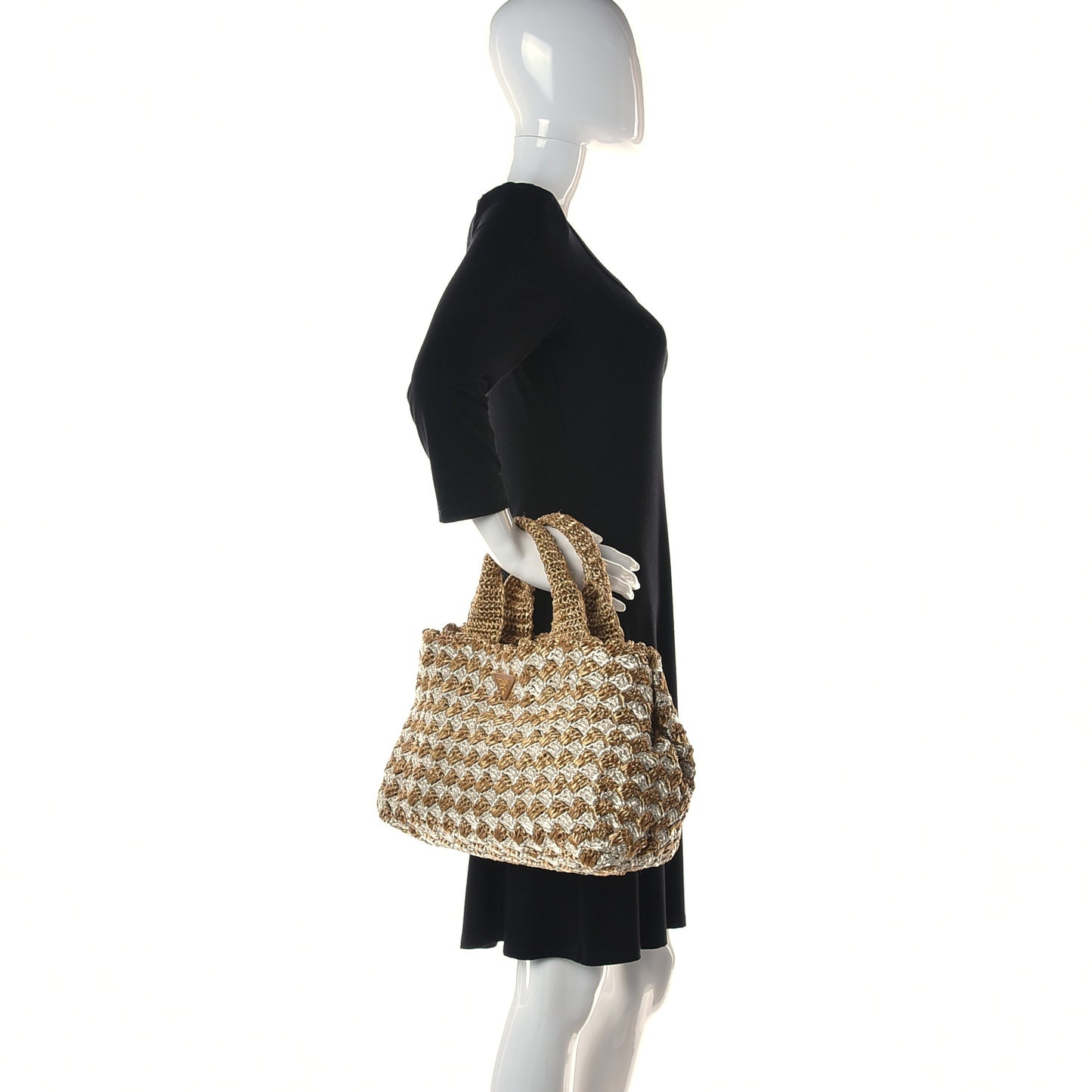 Raffia Crochet Bi-Color Tote Naturale Talco