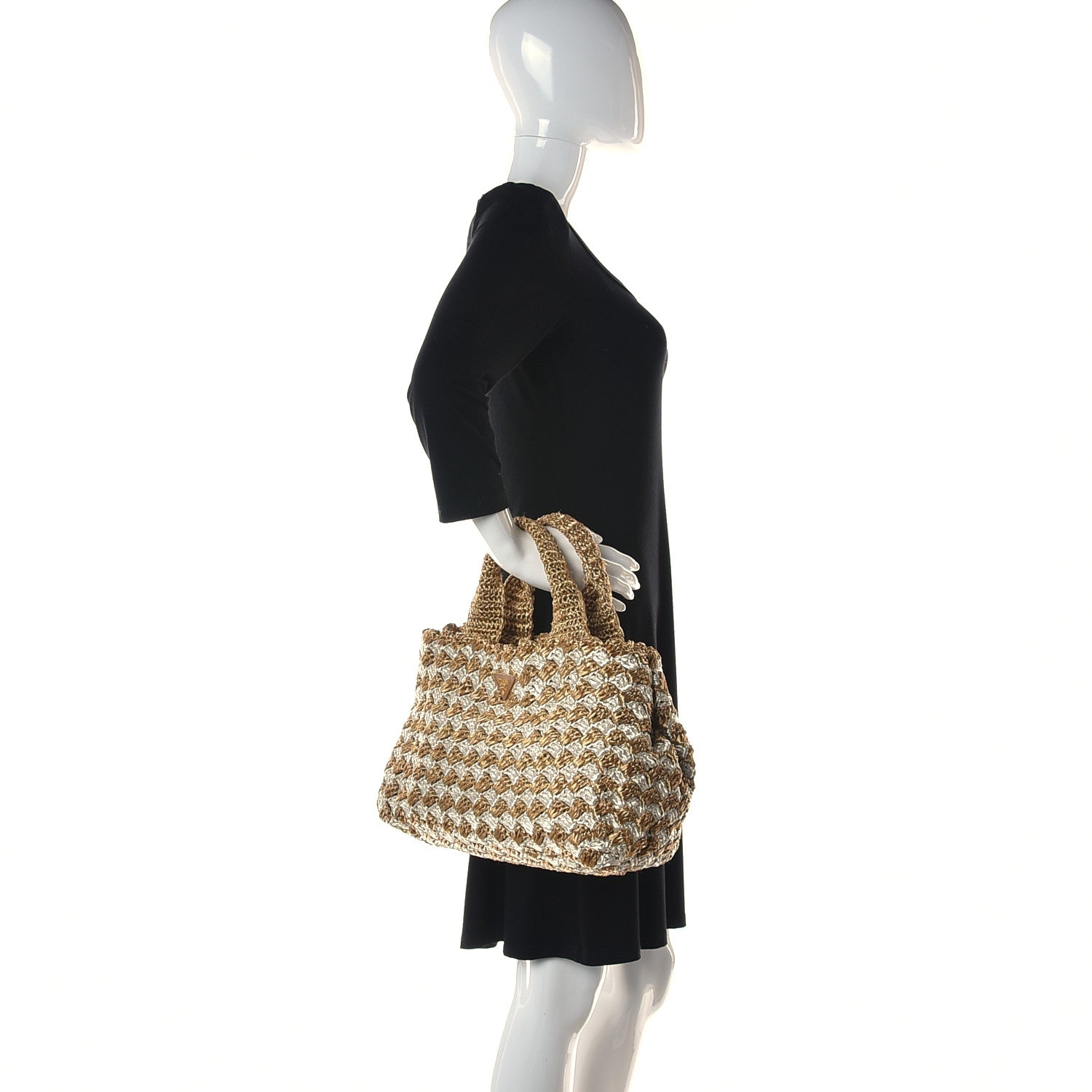 Prada Raffia Crochet Bi-Color Tote Naturale Talco 2 of 12