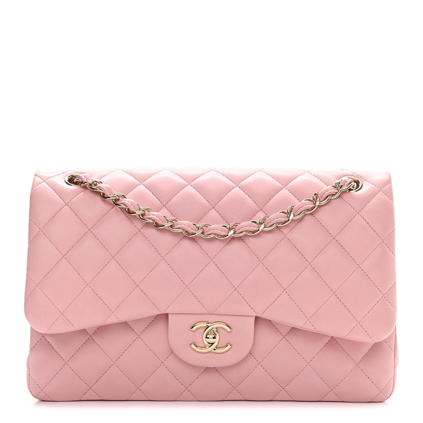 Lambskin Quilted Jumbo Double Flap Light Pink