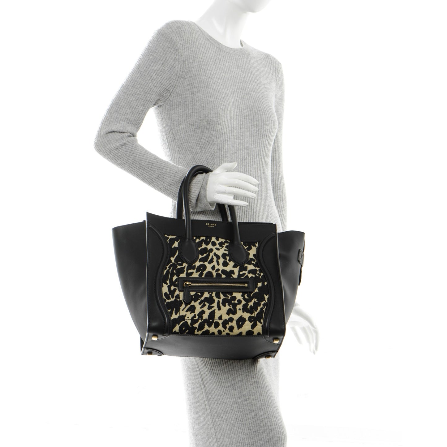 Canvas Smooth Calfskin Leopard Print Mini Luggage Black