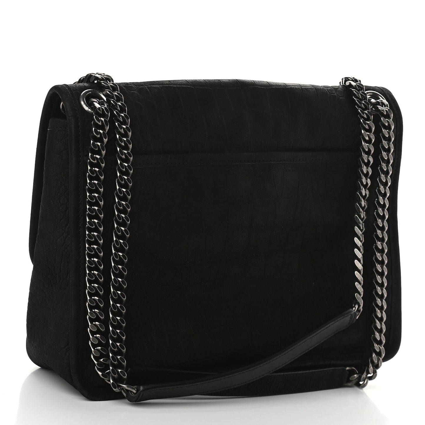 Nubuck Crocodile Embossed Monogram Medium Niki Chain Satchel Black