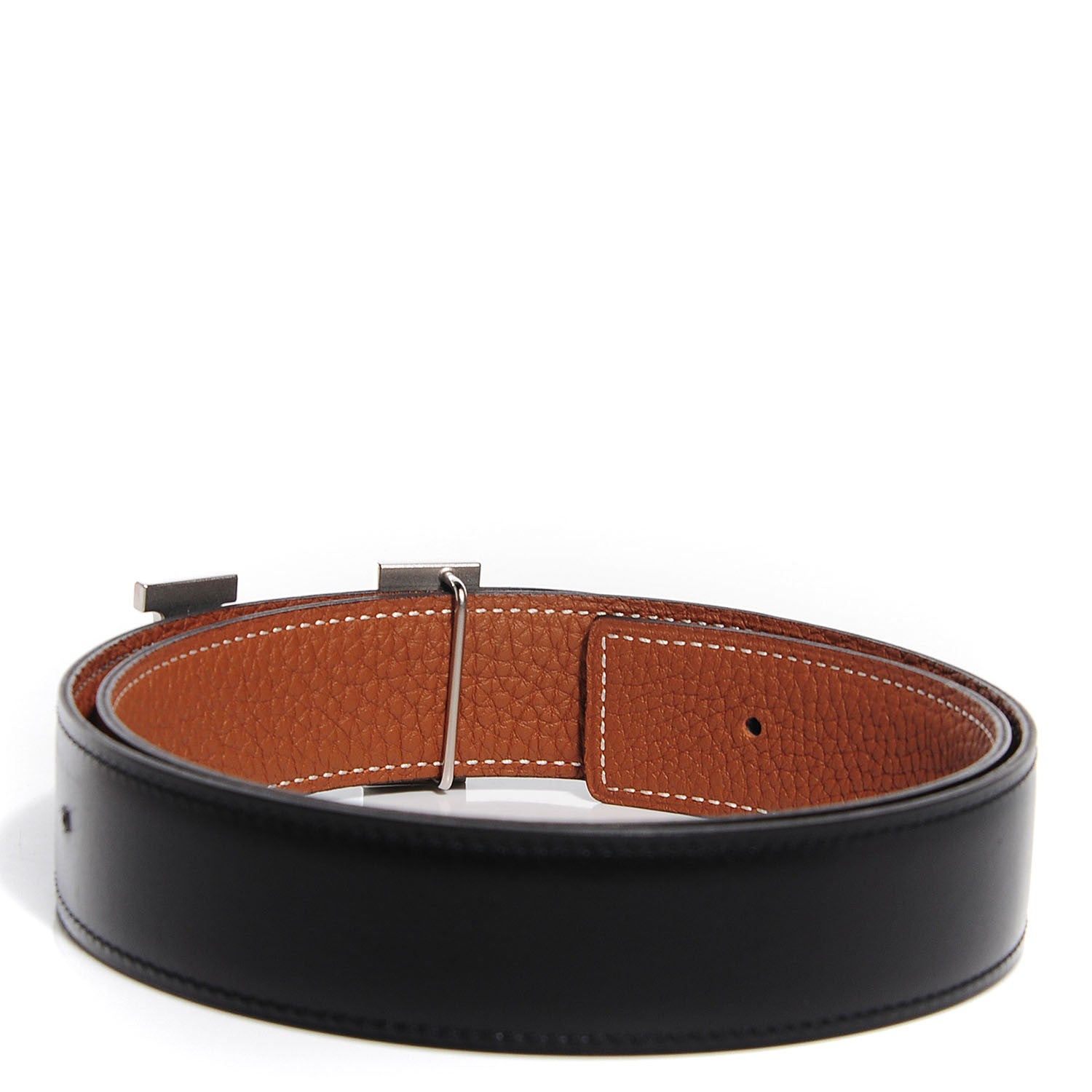Hermes Veau Box Togo 32mm H Belt 75 Black Gold 3 of 10
