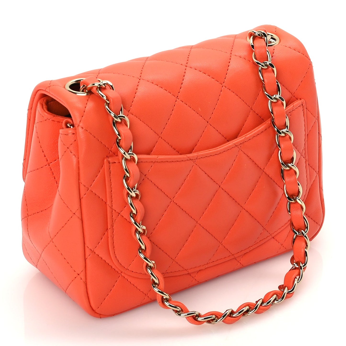 Lambskin Quilted Mini Square Flap Orange