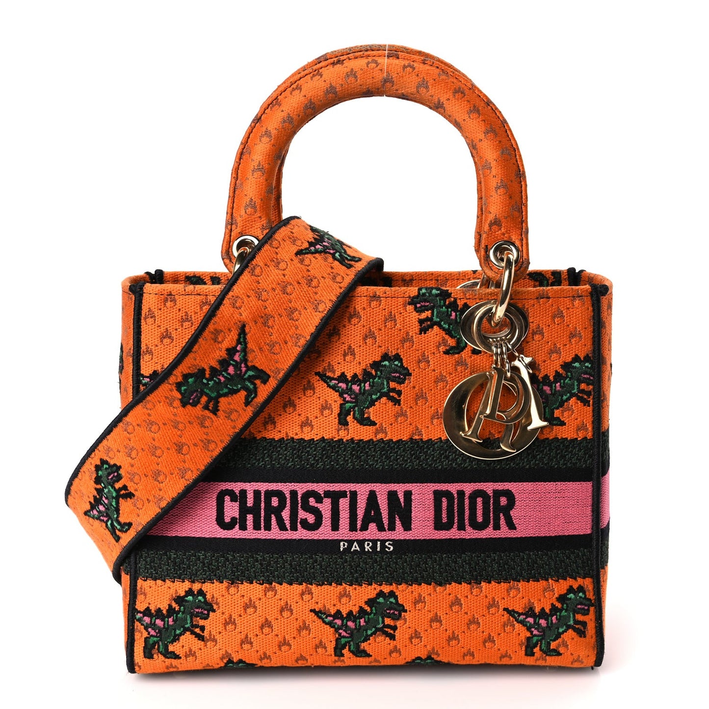Canvas Embroidered Dino Medium Lady D-Lite Orange Multicolor