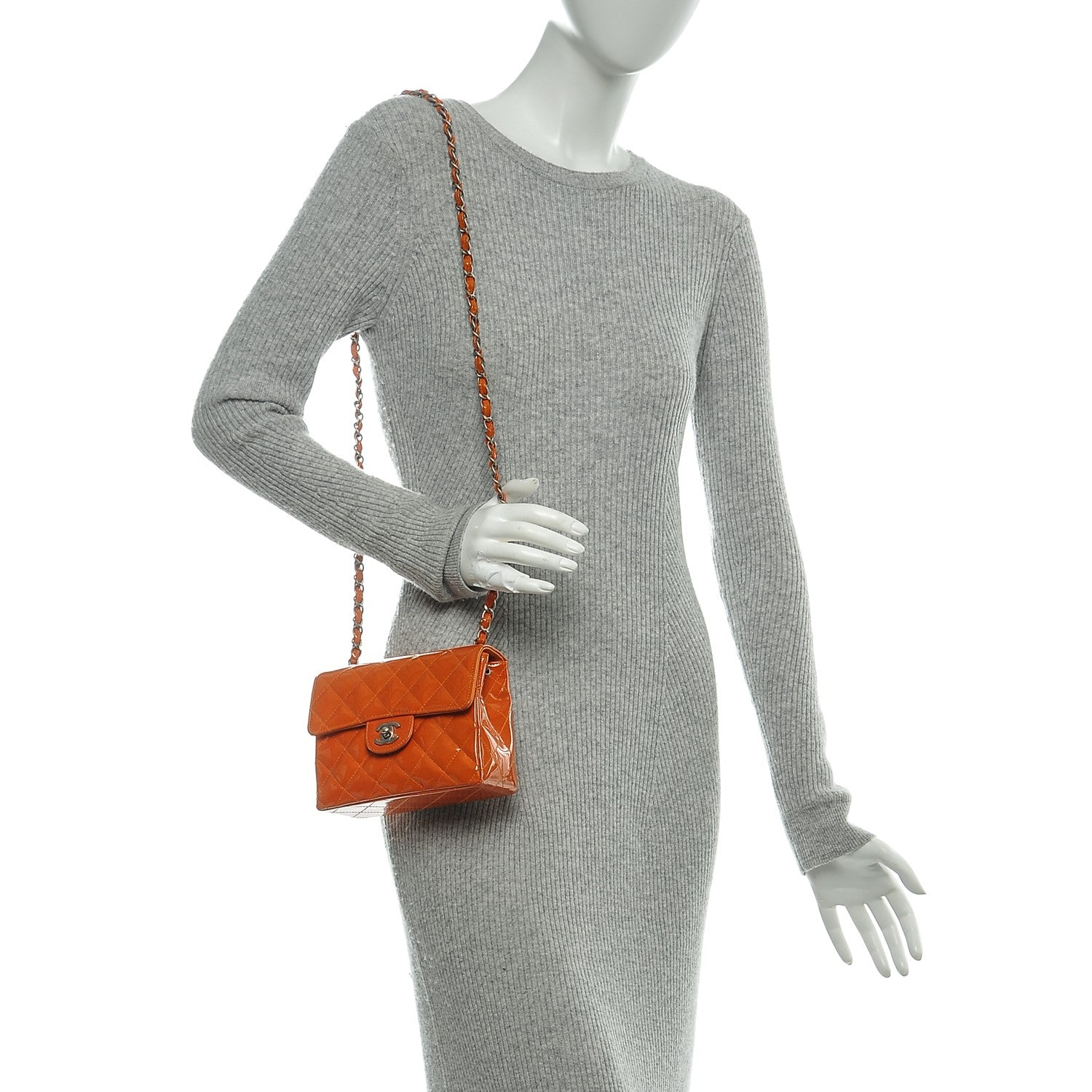 Chanel Patent Quilted Mini Square Flap Dark Orange 2 of 11