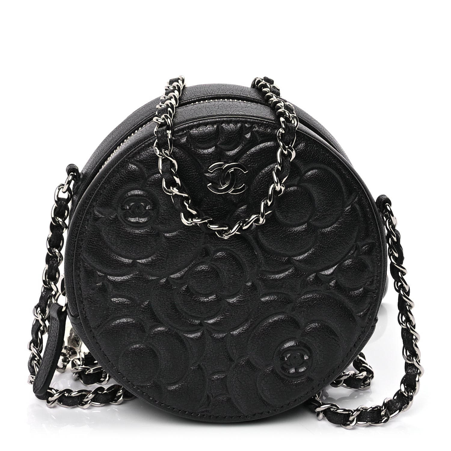 Chanel Goatskin Camellia Quilted Round Clutch With Chain Anthracite 1 of 8