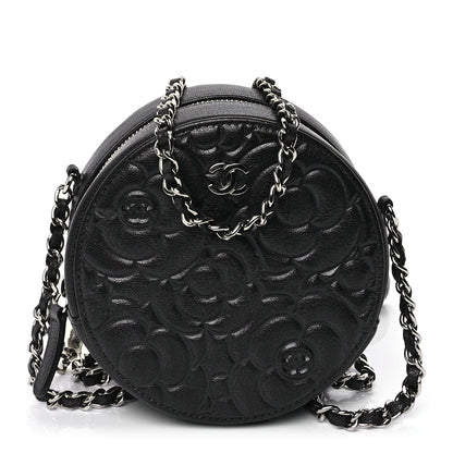 Chanel Goatskin Camellia Quilted Round Clutch With Chain Anthracite 1 of 8
