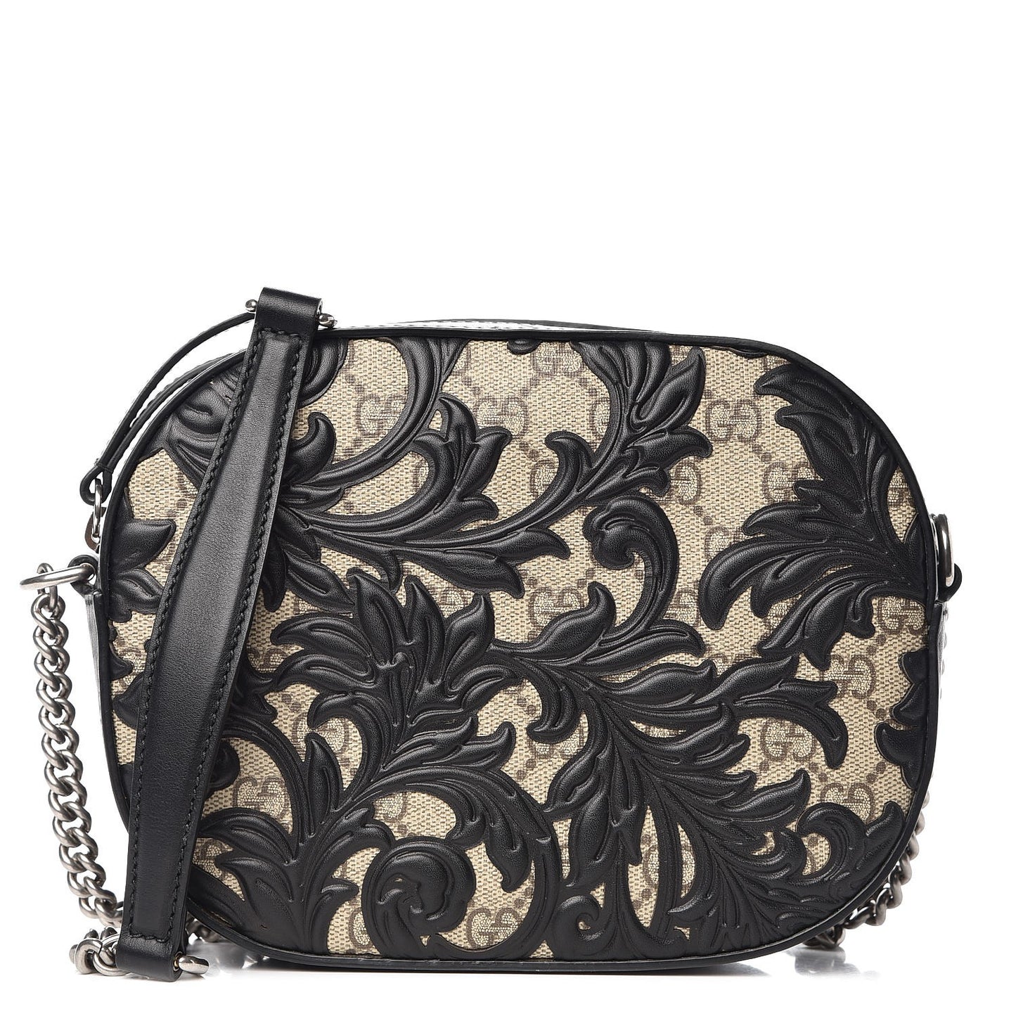 GG Supreme Monogram Arabesque Mini Chain Shoulder Bag Beige Black