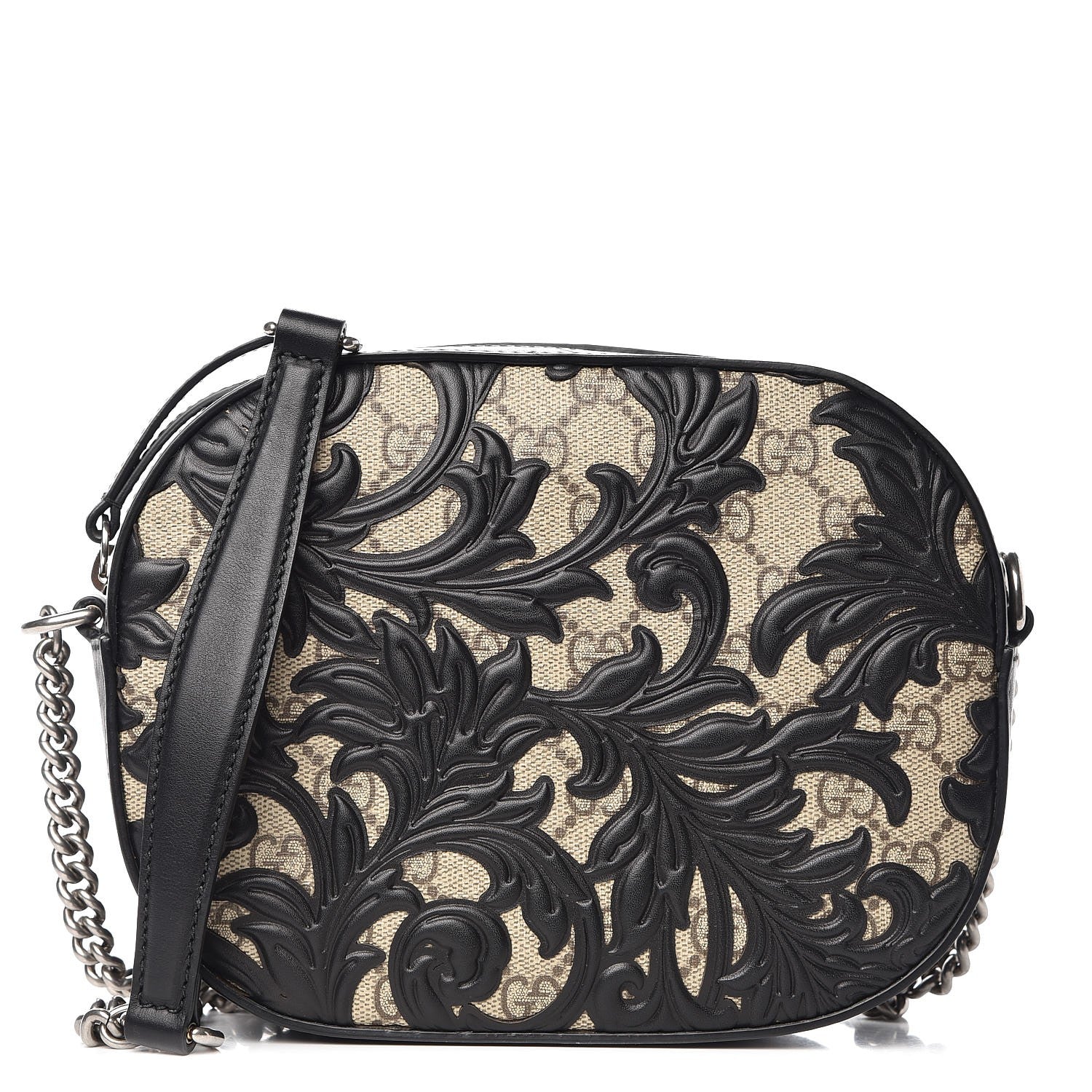 Gucci GG Supreme Monogram Arabesque Mini Chain Shoulder Bag Beige Black 1 of 8