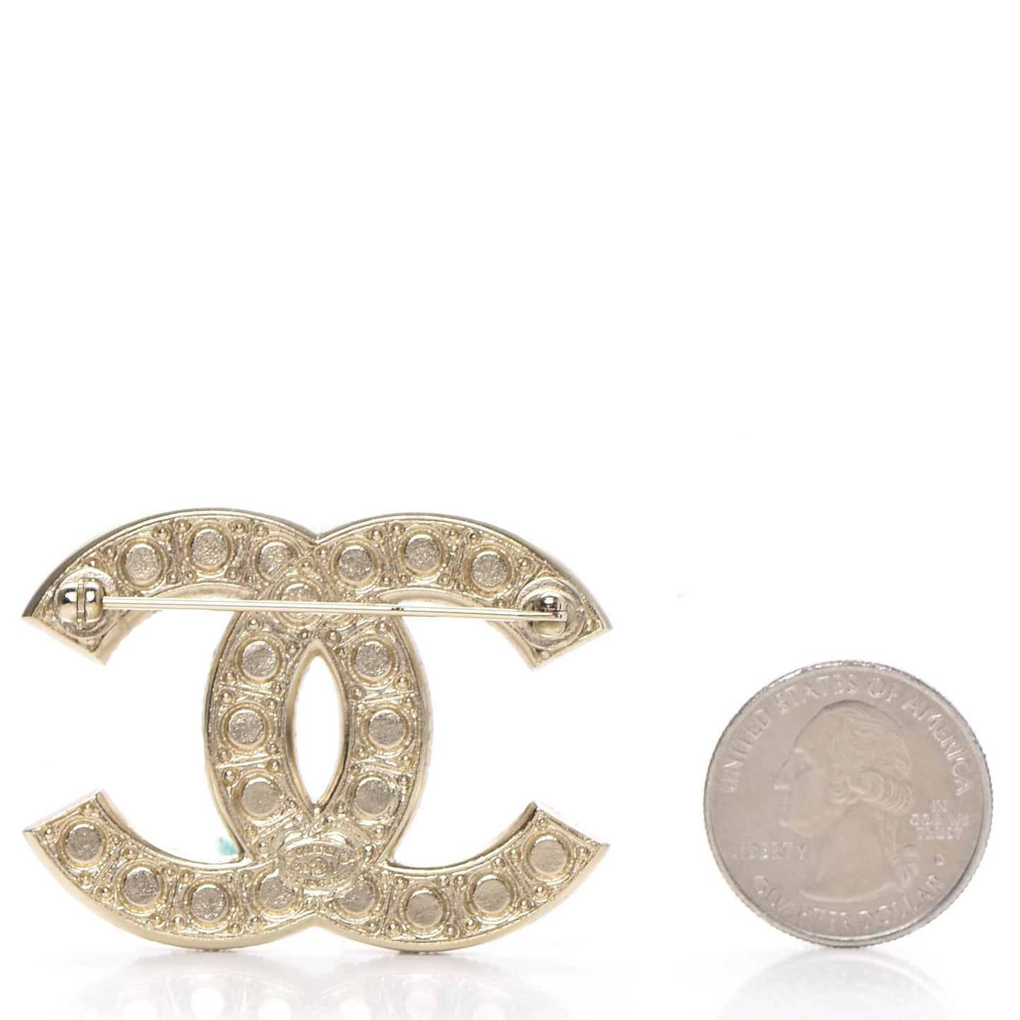 Pearl Crystal CC Brooch Gold