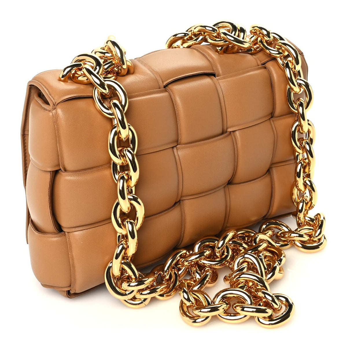 Lambskin Maxi Intreccio Padded Chain Cassette Crossbody Bag  Caramel