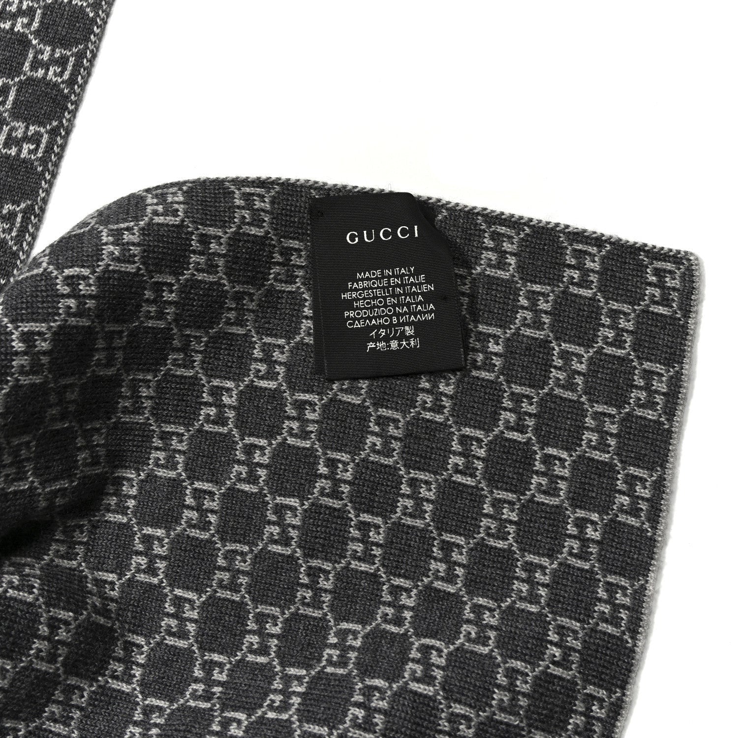 Gucci Wool Tricot GG Monogram Web New Lunicart Scarf Medium Grey 3 of 3