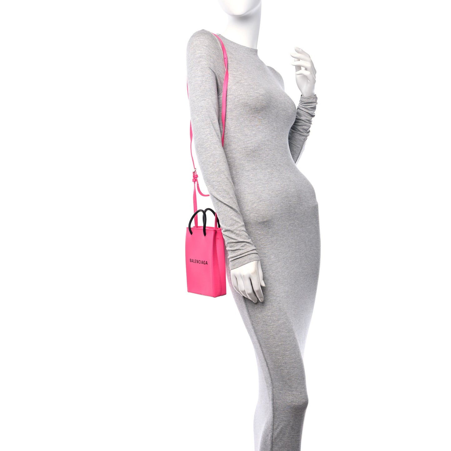 Squared Calfskin Logo Shopping Phone Holder Bag Acid Fuchsia