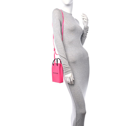 Balenciaga Squared Calfskin Logo Shopping Phone Holder Bag Acid Fuchsia 2 of 16