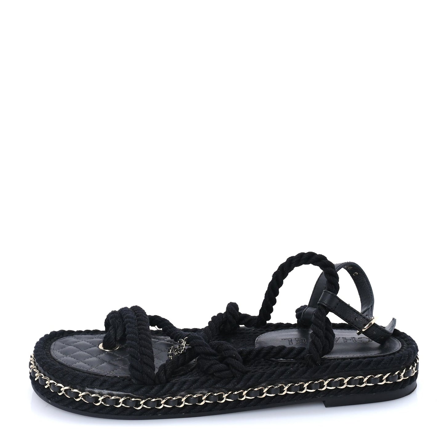 Lambskin Cord Chain CC Sandals 40 Black