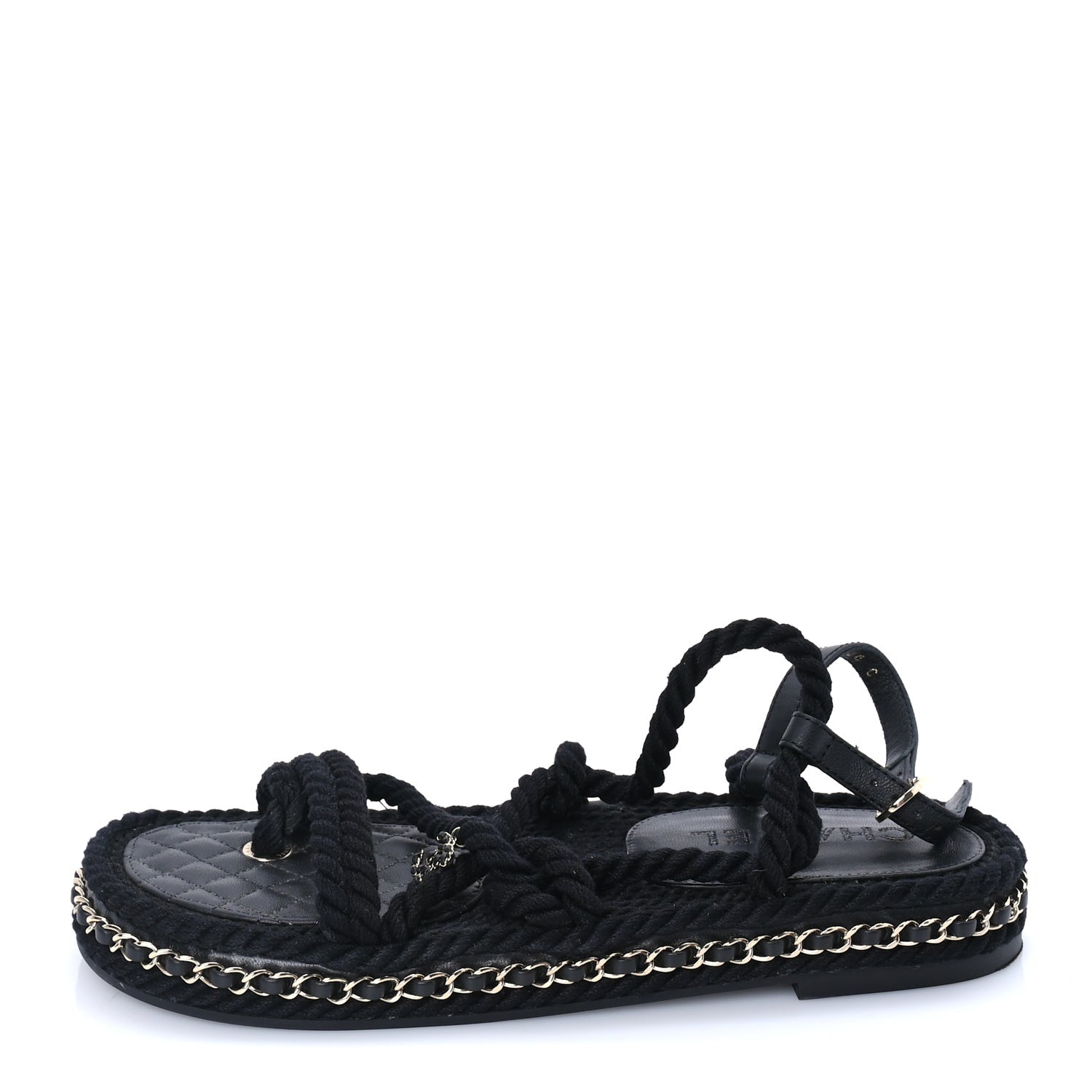 Chanel Lambskin Cord Chain CC Sandals 40 Black 1 of 7