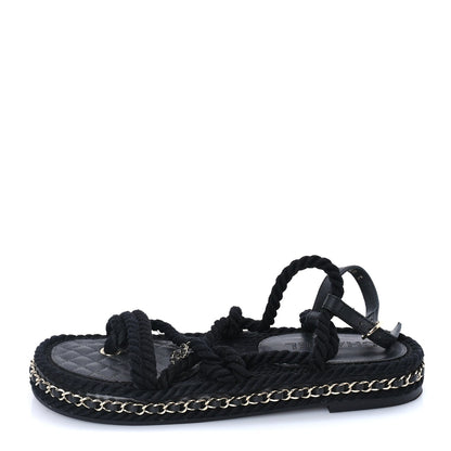 Chanel Lambskin Cord Chain CC Sandals 40 Black 1 of 7
