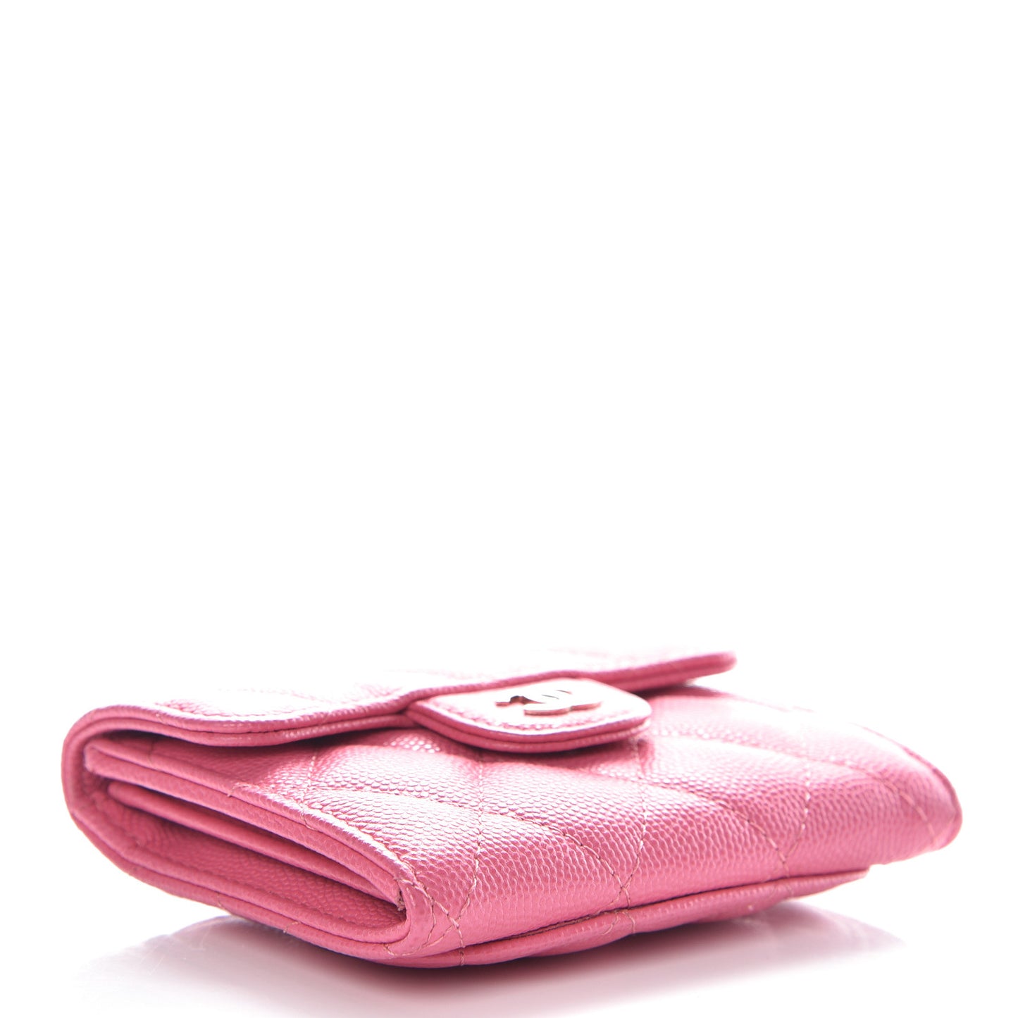 Caviar Quilted Flap Card Holder Wallet Pink