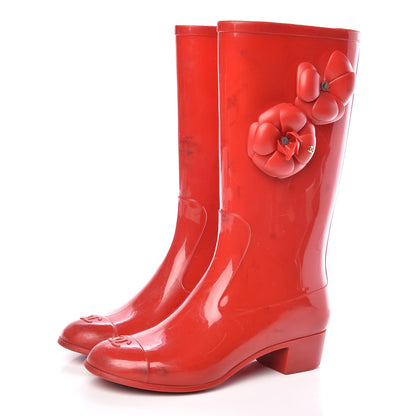 Chanel Rubber Camellia Rain Boots 37 Red 3 of 18