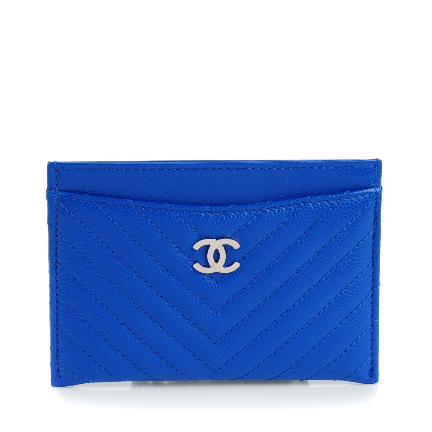 Chanel Caviar Chevron Card Holder Blue 1 of 7