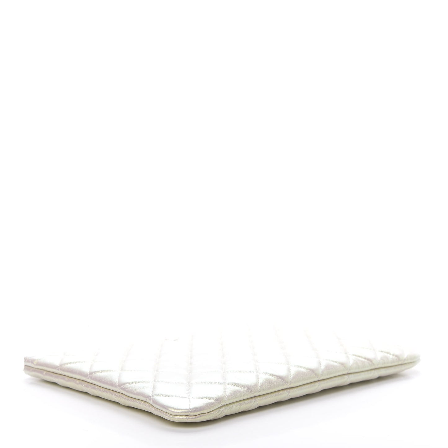Iridescent Lambskin Quilted Medium Cosmetic Case Ivory
