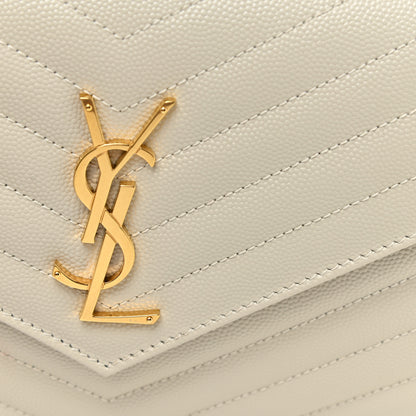 Saint Laurent Grain De Poudre Matelasse Chevron Monogram Chain Wallet Crema Soft 10 of 14