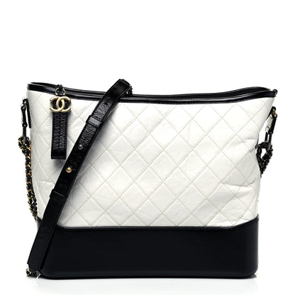 Chanel Aged Calfskin Quilted Large Gabrielle Hobo White Black 1 of 9