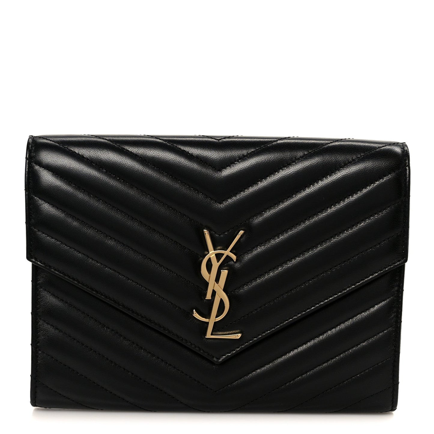 Lambskin Matelasse Chevron Monogram Cassandre Flap Pouch Black