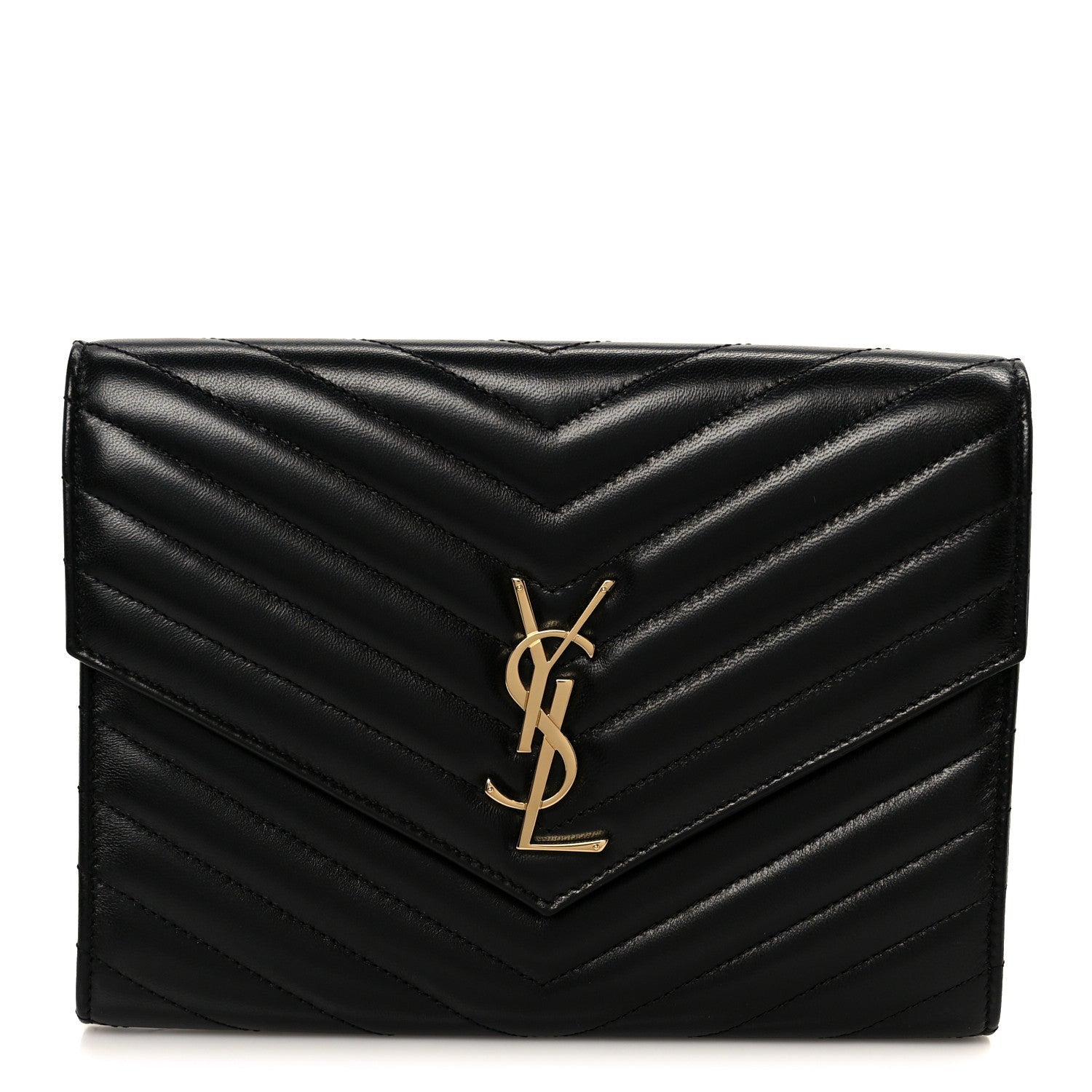 Saint Laurent Lambskin Matelasse Chevron Monogram Cassandre Flap Pouch Black 1 of 1