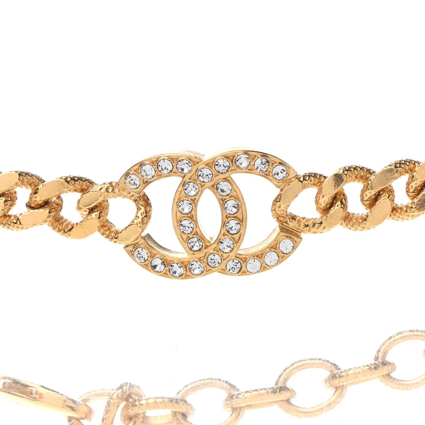 Crystal Chain Link CC Choker Necklace Gold
