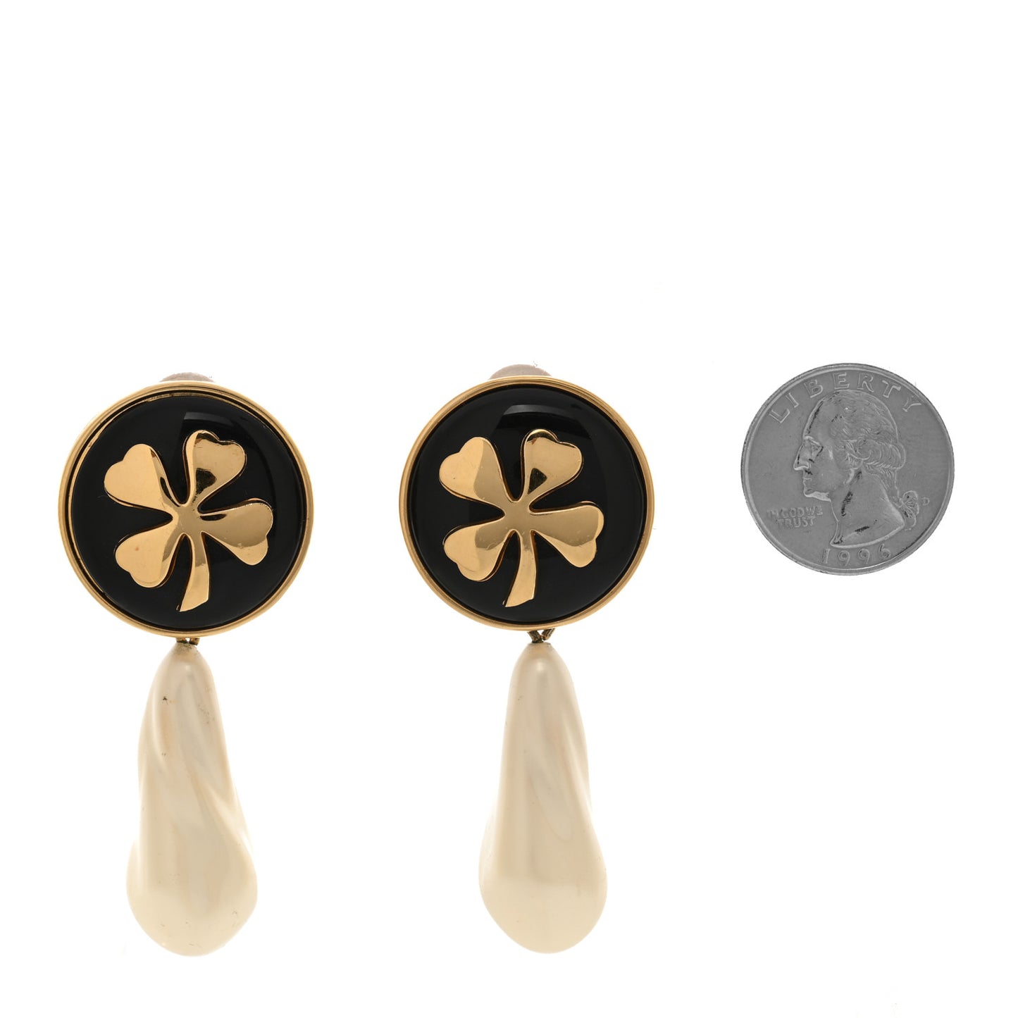 Pearl Resin CC Clover Clip On Earrings Gold