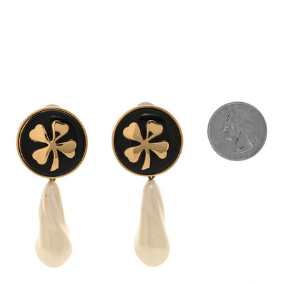 Chanel Pearl Resin CC Clover Clip On Earrings Gold 2 of 5