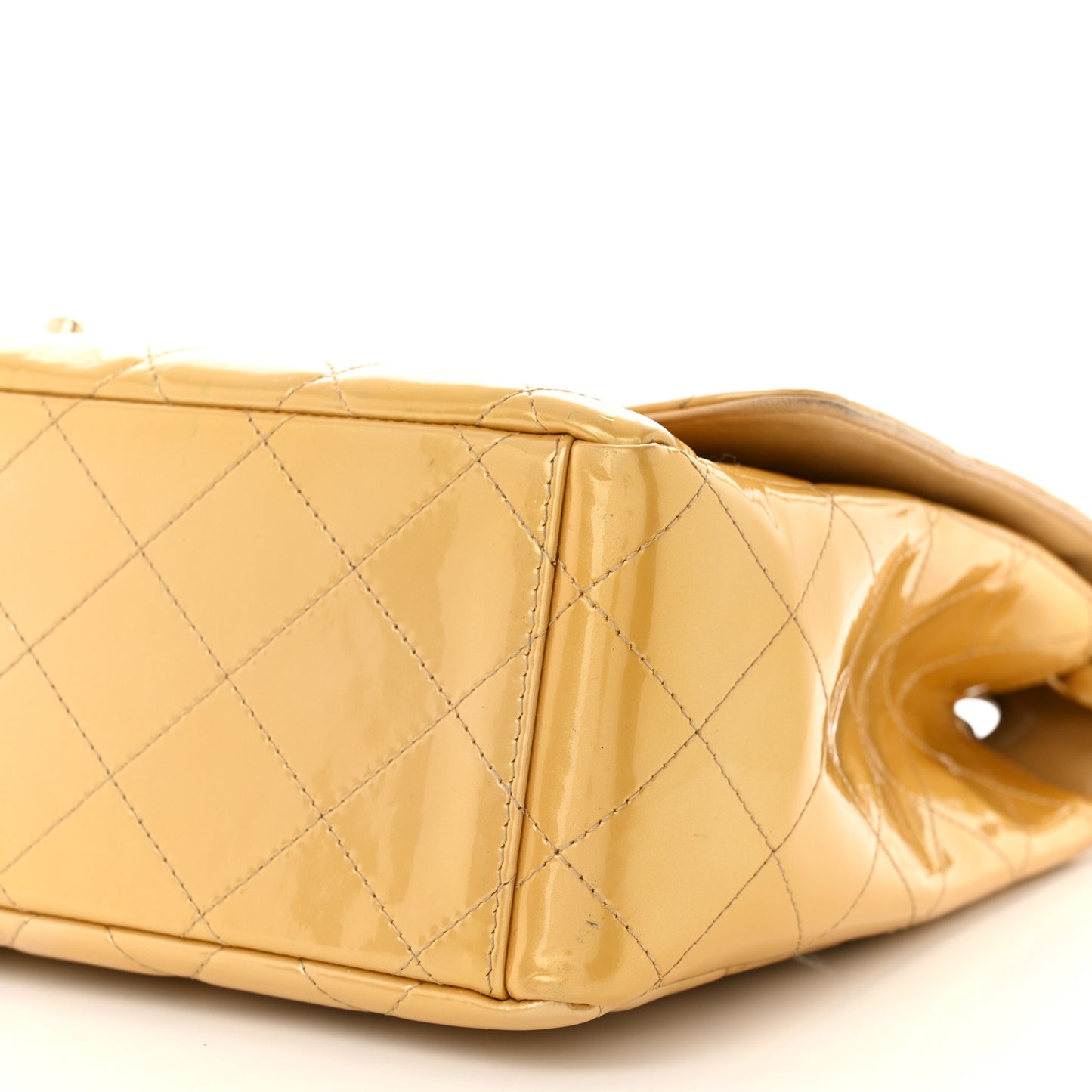 Metallic Patent Quilted Maxi Single Flap Beige