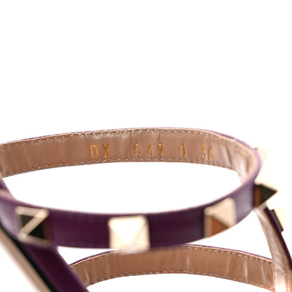 Valentino Garavani Calfskin Nappa Rockstud Caged Flat Slide Sandals 36 Prune 8 of 9